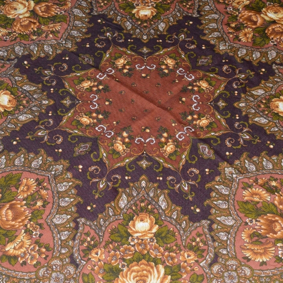 Shawl Large Wool Russian Style Pavlovo Posad Flowers - Picture 6 of 8